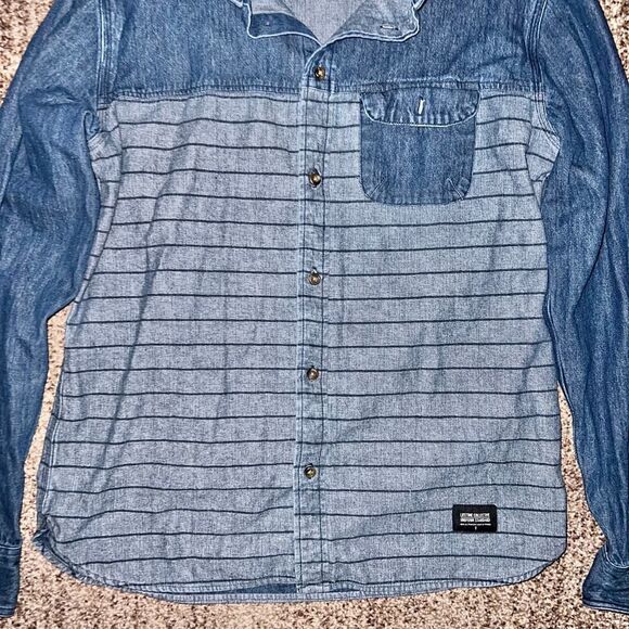 Lifetime Collective Uniform Standard Men's Denim Striped Button Down Long Sleeve - Picture 7 of 11